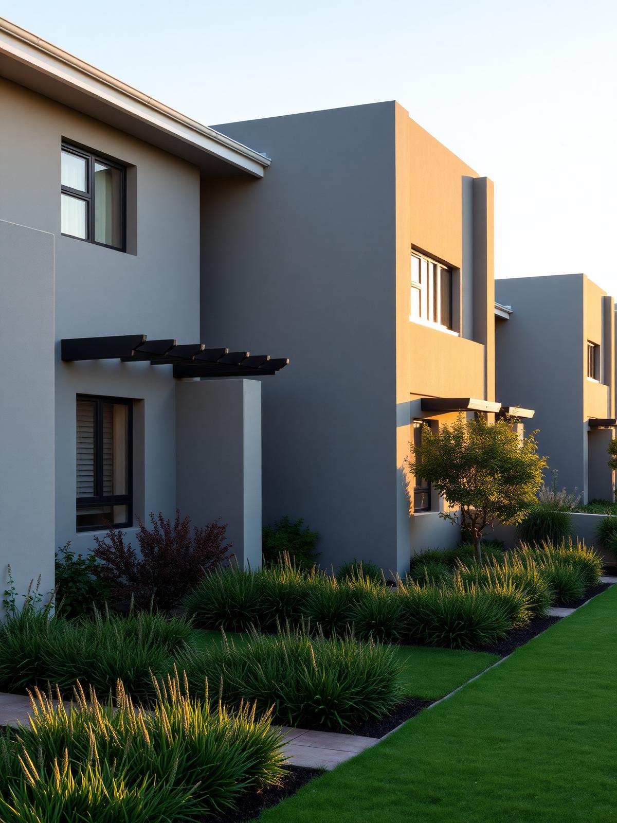 Modern South African townhouses at golden hour